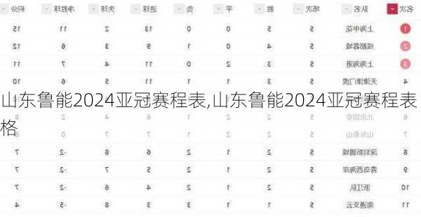 山东鲁能2024亚冠赛程表,山东鲁能2024亚冠赛程表格