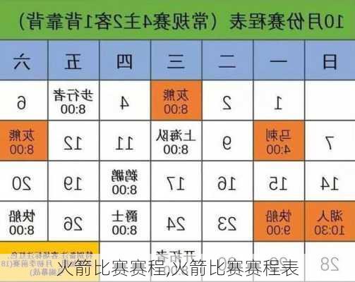 火箭比赛赛程,火箭比赛赛程表