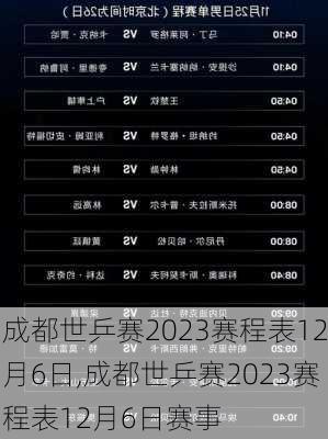 成都世乒赛2023赛程表12月6日,成都世乒赛2023赛程表12月6日赛事