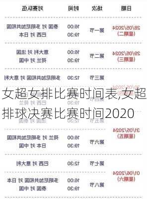 女超女排比赛时间表,女超排球决赛比赛时间2020