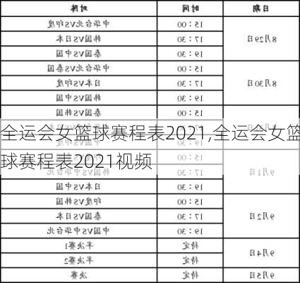 全运会女篮球赛程表2021,全运会女篮球赛程表2021视频