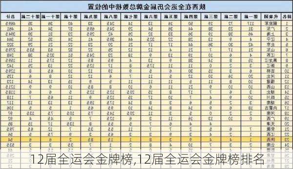 12届全运会金牌榜,12届全运会金牌榜排名