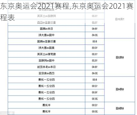 东京奥运会2021赛程,东京奥运会2021赛程表