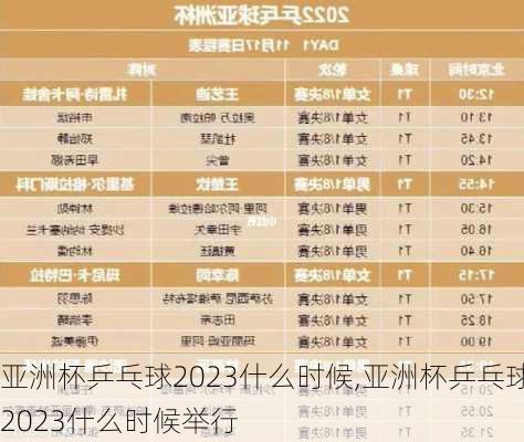 亚洲杯乒乓球2023什么时候,亚洲杯乒乓球2023什么时候举行