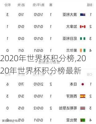 2020年世界杯积分榜,2020年世界杯积分榜最新