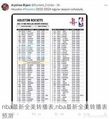 nba最新全美转播表,nba最新全美转播表预测